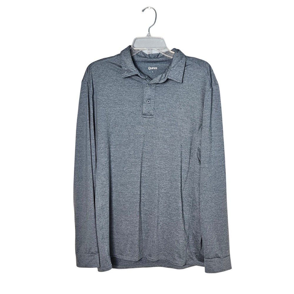 Quince Flowknit Ultra Soft Performance Long Sleeve Polo Heather Blue Mens Large
